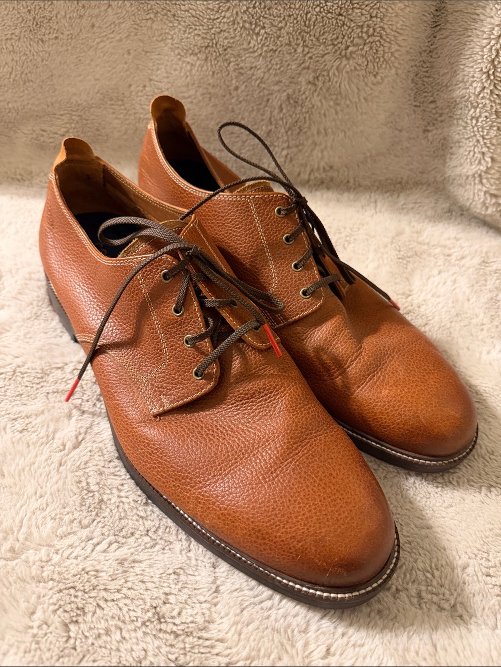 Cole Haan Tan Brown Pebble Leather Derby Shoes